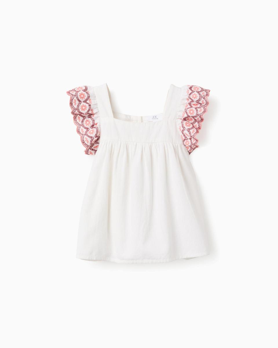 Παιδική Πουκαμίσα Λινή Με Κεντήματα Λευκή-Ροζ Zippy 26012 Light Beige