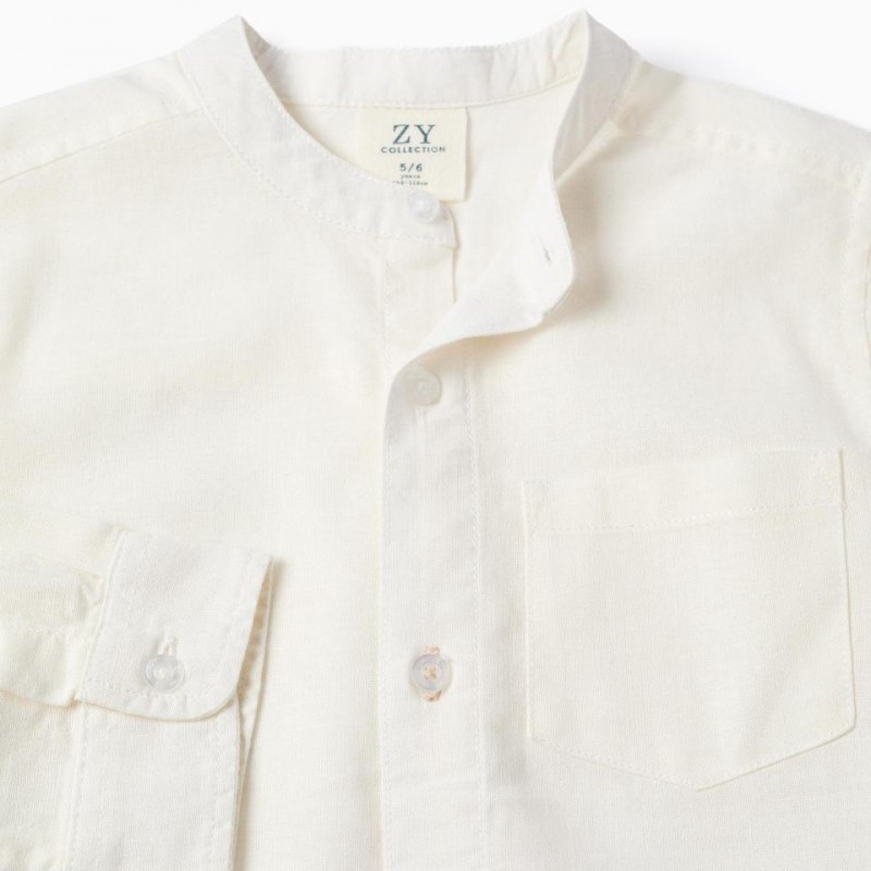 Παιδικό Πουκάμισο Λινό Λευκό Mao Zippy 26008 White