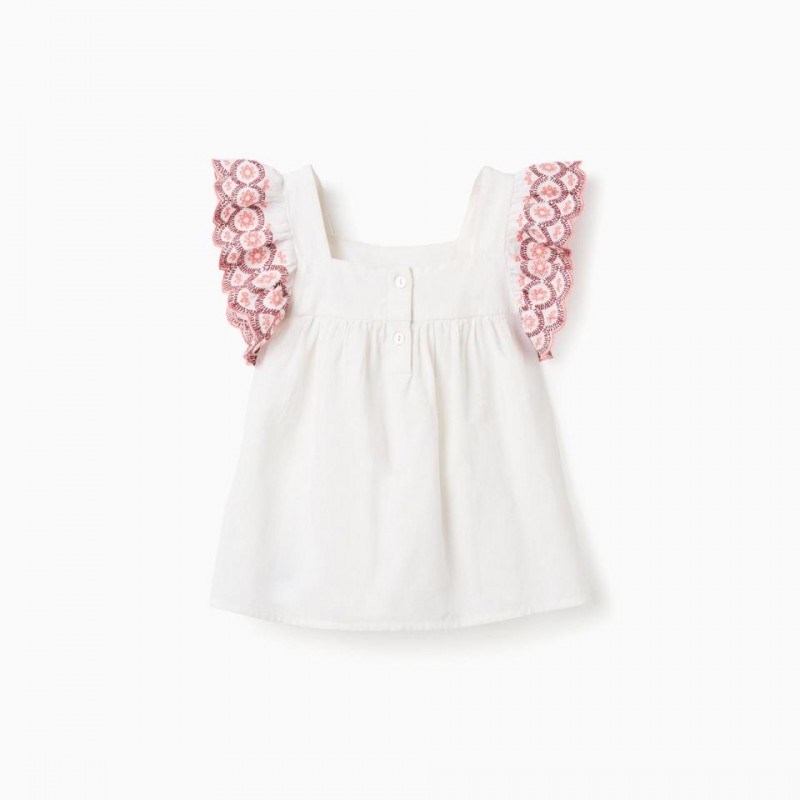 Παιδική Πουκαμίσα Λινή Με Κεντήματα Λευκή-Ροζ Zippy 26012 Light Beige