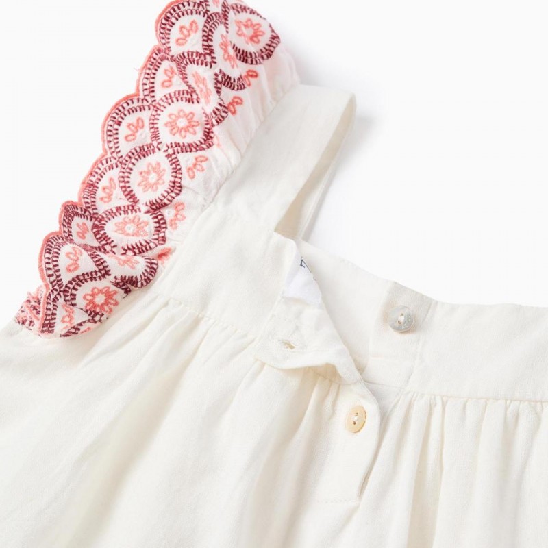 Παιδική Πουκαμίσα Λινή Με Κεντήματα Λευκή-Ροζ Zippy 26012 Light Beige