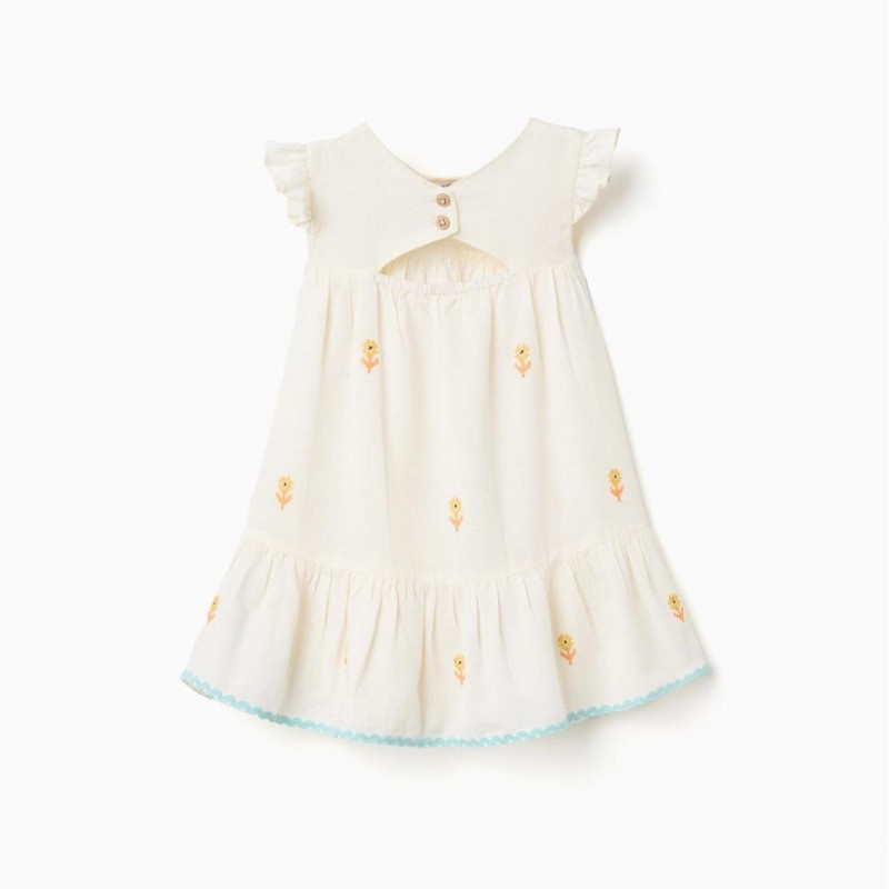 Βρεφικό Φόρεμα Λινό Με Κεντημένα Λουλούδια Zippy 26029 Light Beige