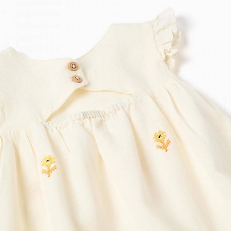 Βρεφικό Φόρεμα Λινό Με Κεντημένα Λουλούδια Zippy 26029 Light Beige