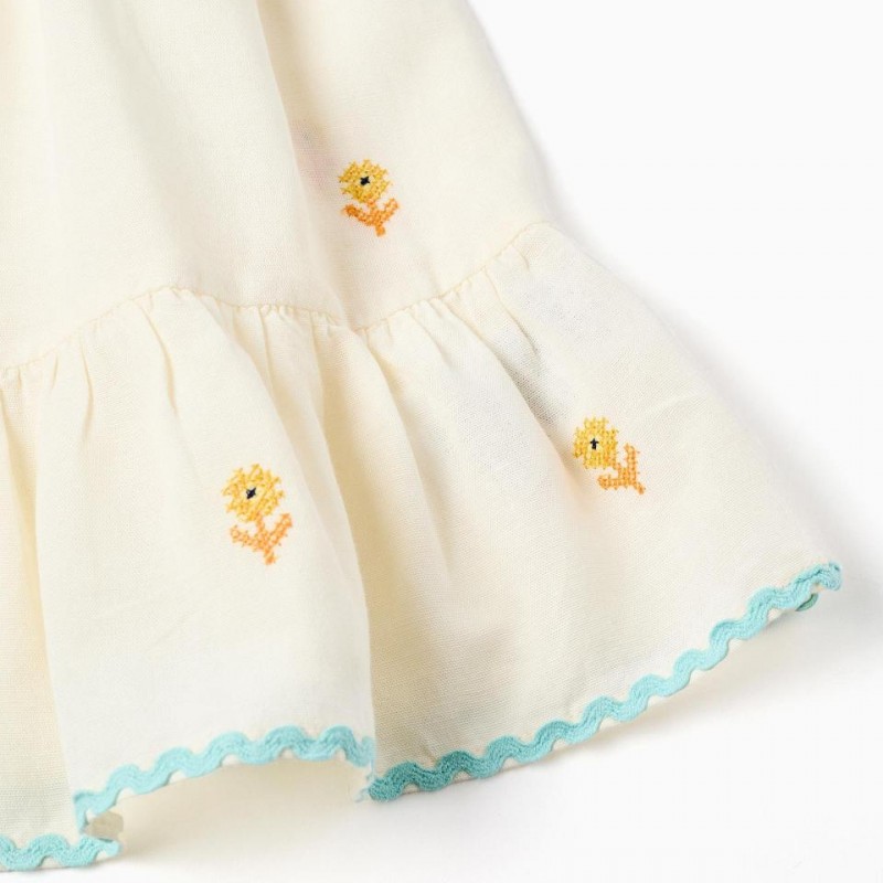 Βρεφικό Φόρεμα Λινό Με Κεντημένα Λουλούδια Zippy 26029 Light Beige